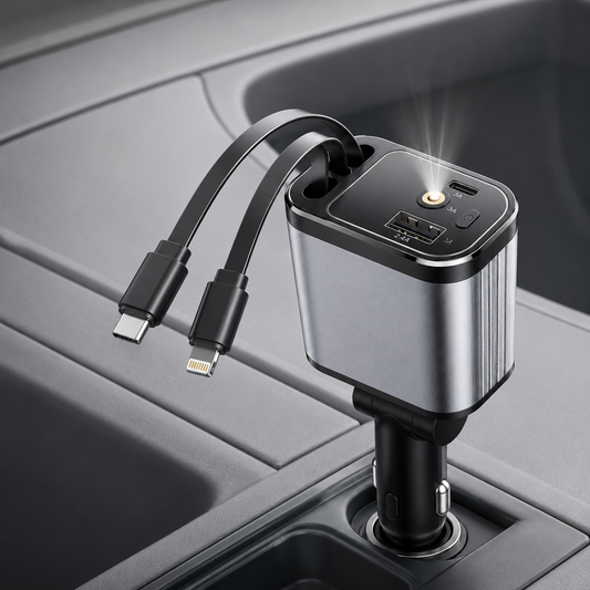 Renge 5in1 Retractable Car Charger with Star Projection Night Light