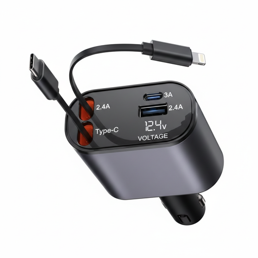 Renge Store – 120W 4-In-1 Retractable Car Charger