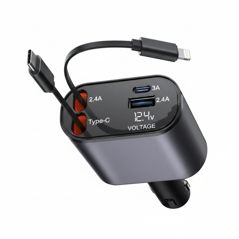 Renge Store – 120W 4-In-1 Retractable Car Charger