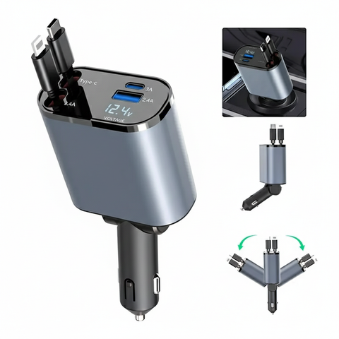 Renge Store – 120W 4-In-1 Retractable Car Charger