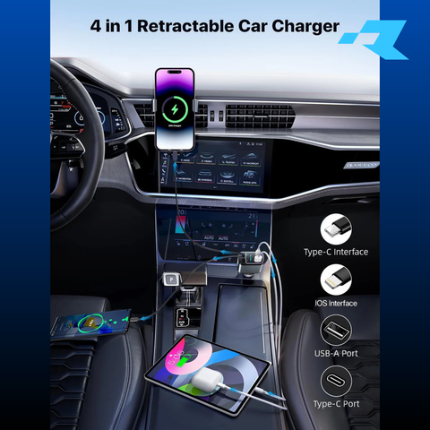Renge 5in1  Retractable Car Charger with Star Projection Night Light