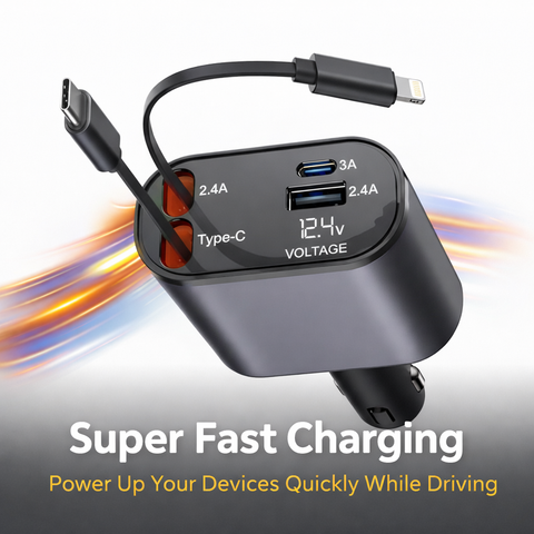 Renge Store – 120W 4-In-1 Retractable Car Charger