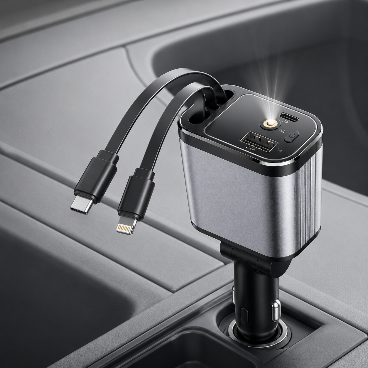 Renge 5in1  Retractable Car Charger with Star Projection Night Light