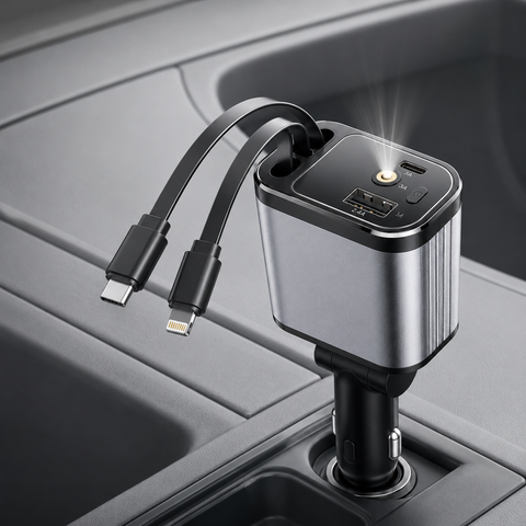 Renge 5in1  Retractable Car Charger with Star Projection Night Light