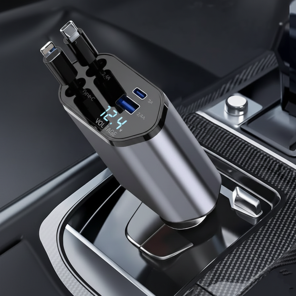 Renge Store – 120W 4-In-1 Retractable Car Charger