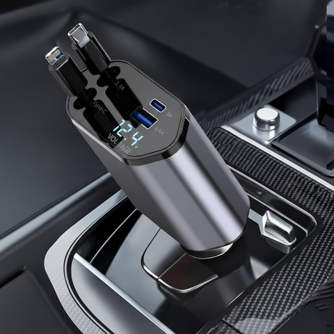 Renge Store – 120W 4-In-1 Retractable Car Charger
